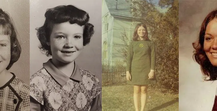 Series of portraits of the same woman from childhood to adulthood