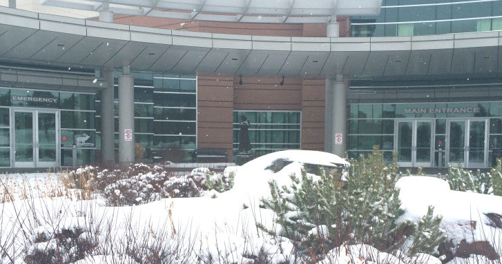 madison memorial front entrance with snow on ground