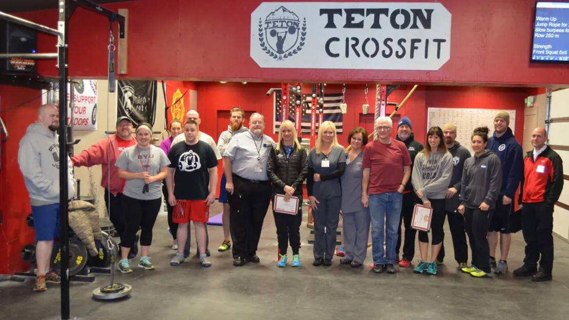 Group posed together inside Teton CrossFit