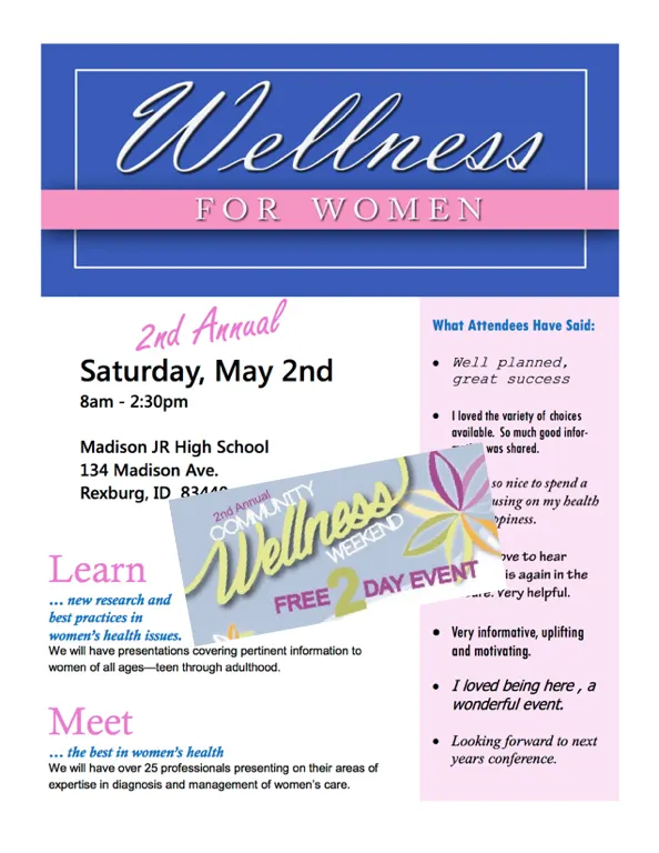Wellness for Women flyer for the second annual event on Saturday, May 2