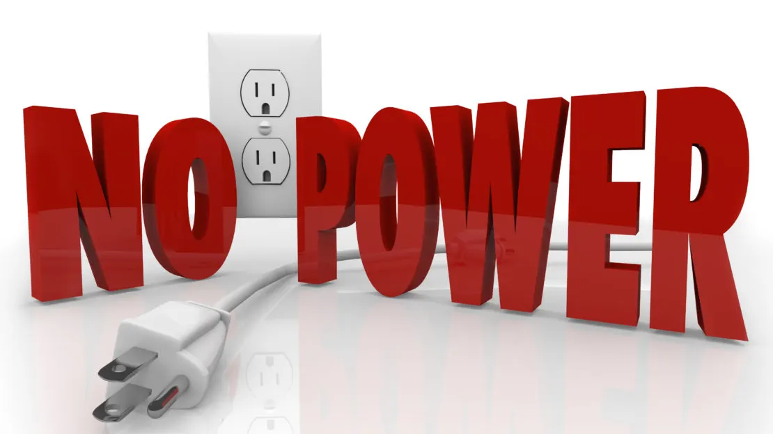 No Power graphic with a plug and wall sockets