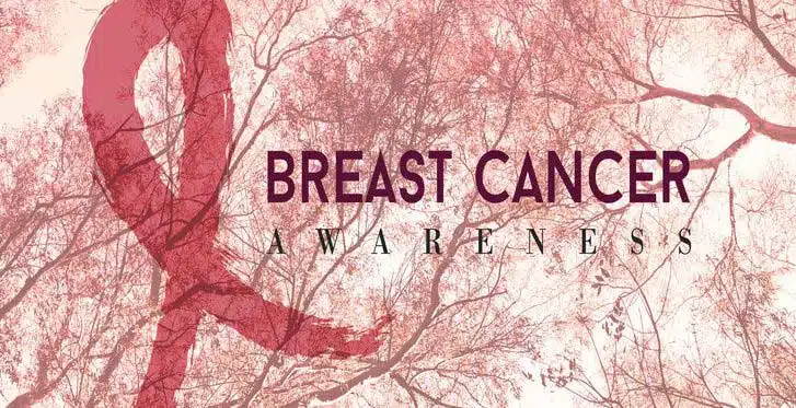 Breast Cancer Awareness banner with a pink ribbon