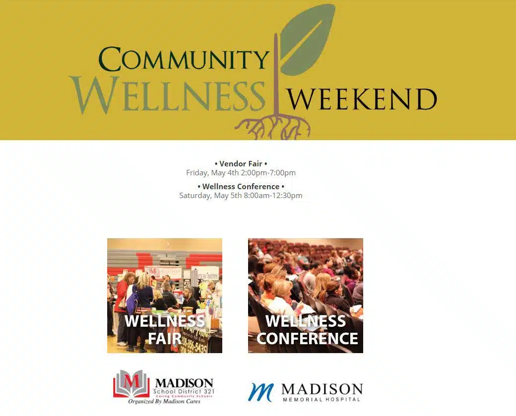 Community Wellness Weekend flyer for the vendor fair and wellness conference