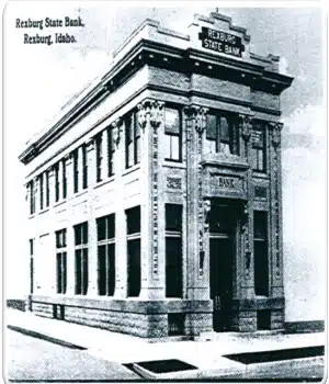Historic postcard of the Rexburg State Bank building