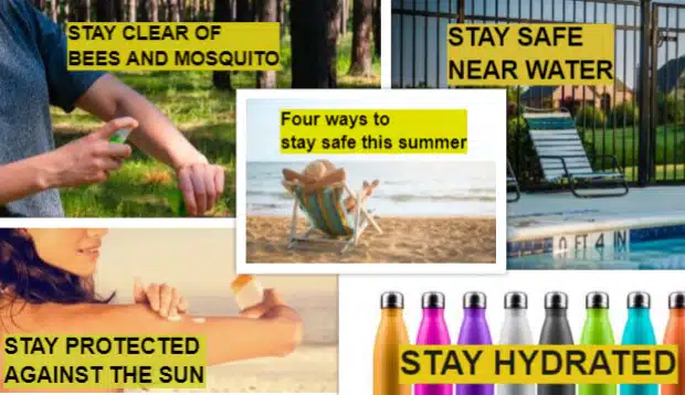 Four ways to stay safe this summer: bees, water, sun protection and hydration