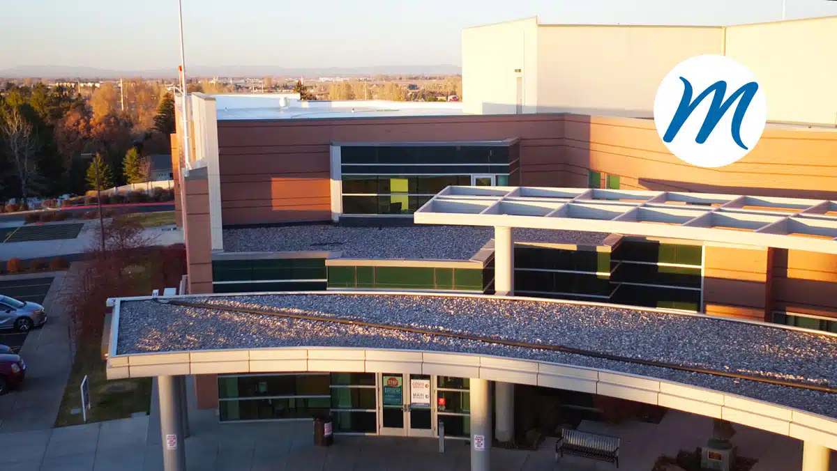 Aerial view of the Madisonhealth hospital in autumn