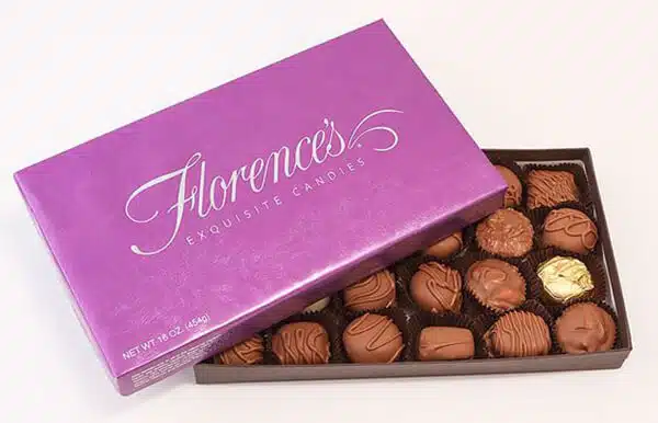 Open box of Florence's chocolates