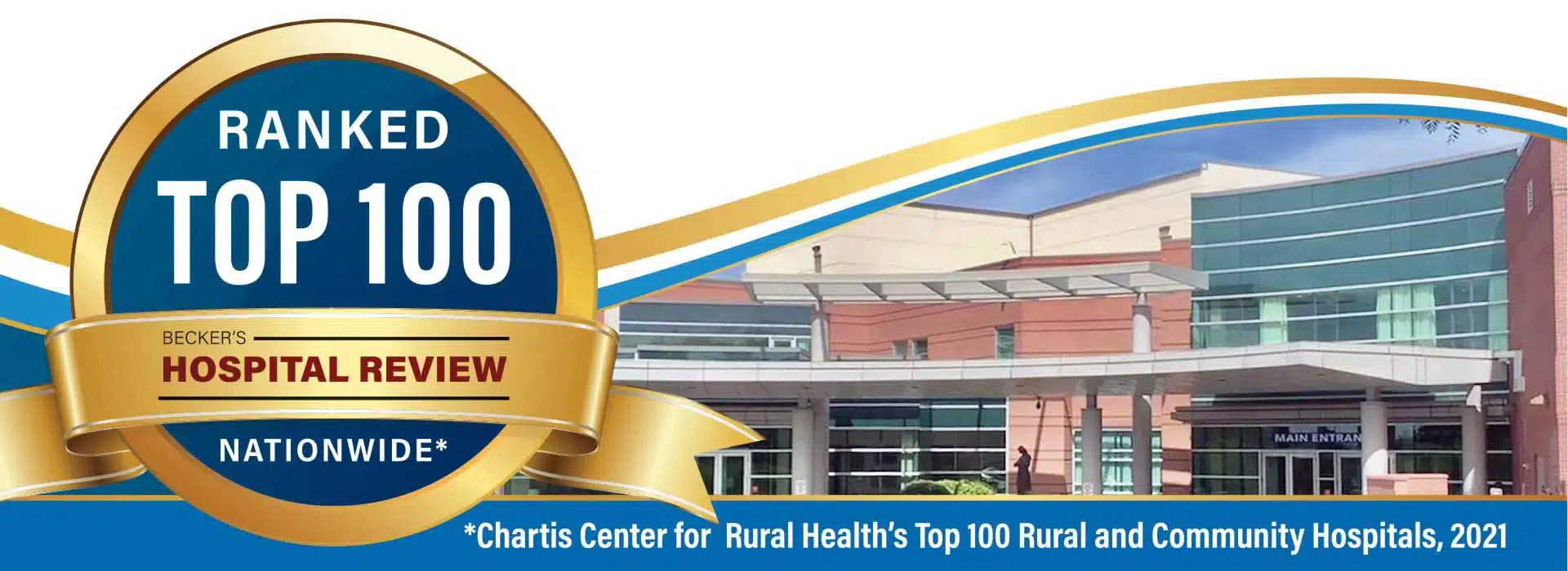 Ranked Top 100 Becker's Hospital Review banner with the hospital exterior