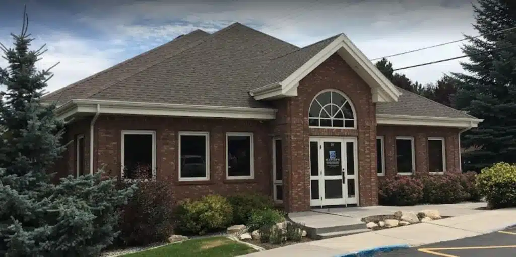 Brick medical office building with an arched entrance