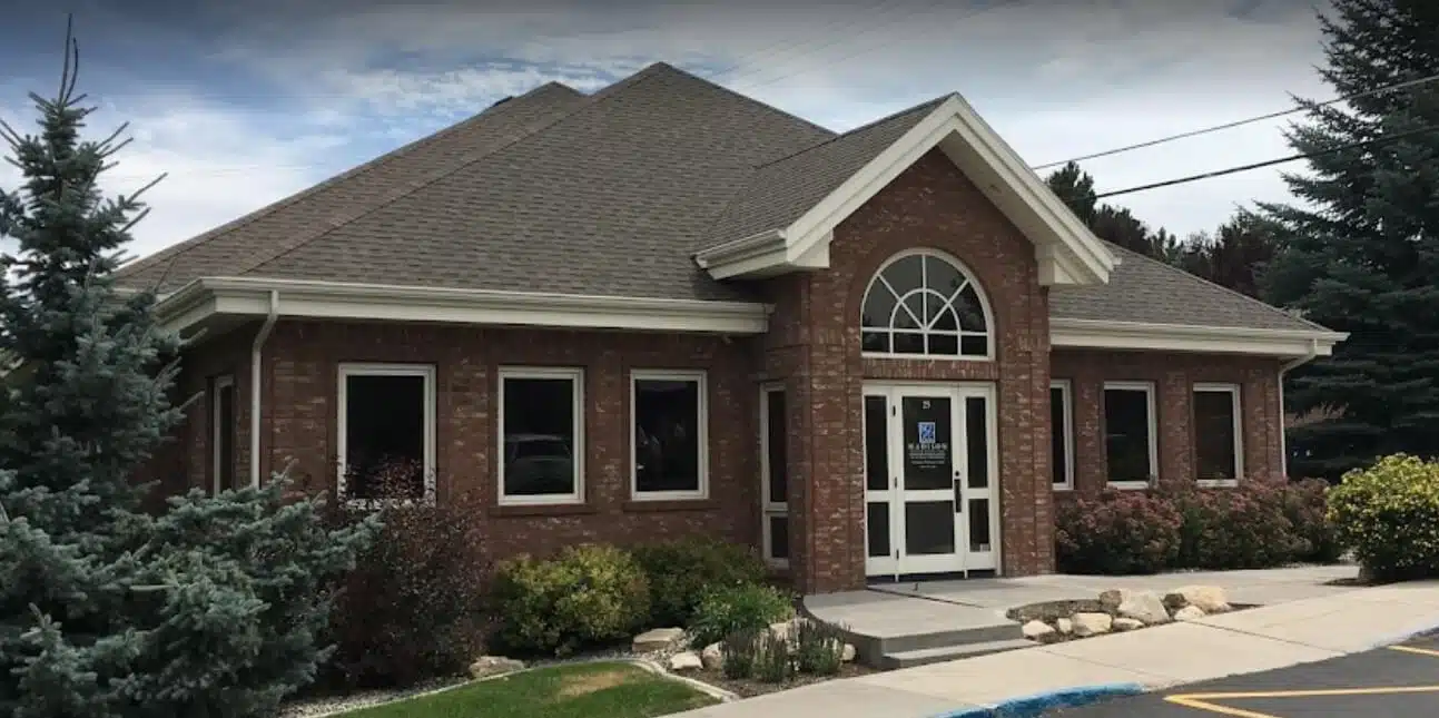 Brick medical office building with an arched entrance