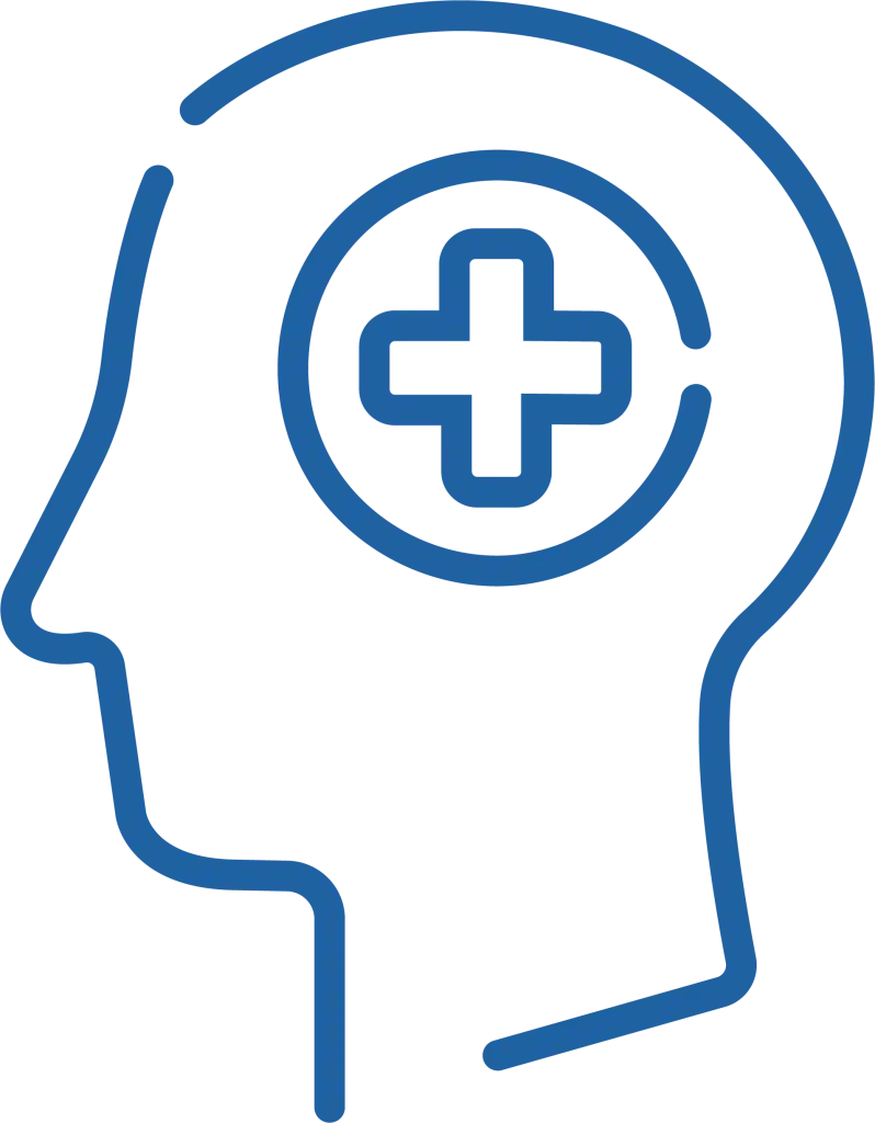 Icon of a head with a medical cross, used for mental health services