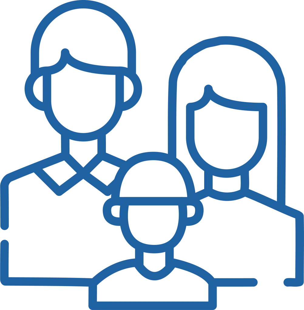 Icon of two parents and a child, used for family medicine
