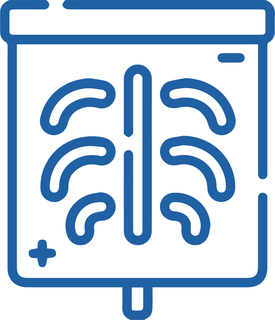 Icon of a brain scan on a viewing screen, used for neurological imaging