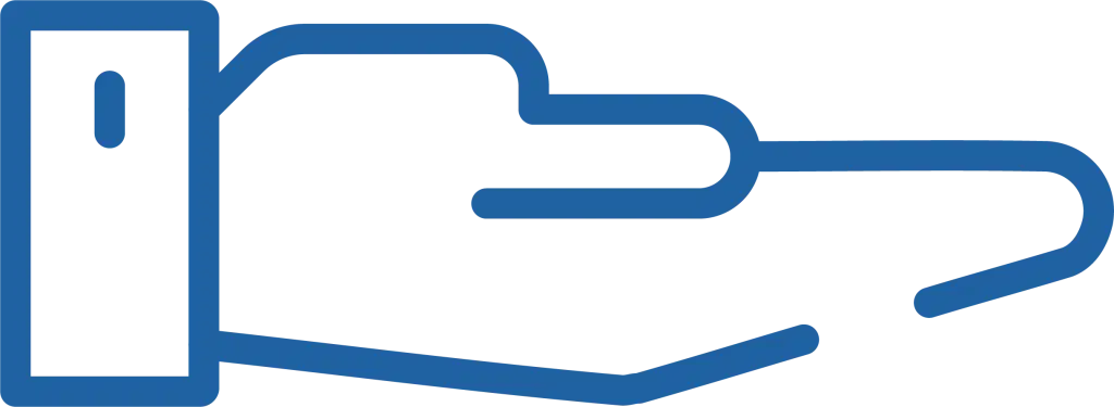 Icon of an arm and open hand, used for hand and upper limb care