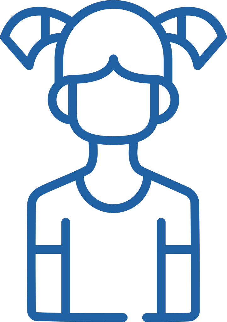 Icon of a young girl with pigtails, used for pediatric services