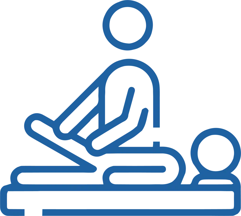 Icon of a therapist treating a person lying on a table, used for physical therapy