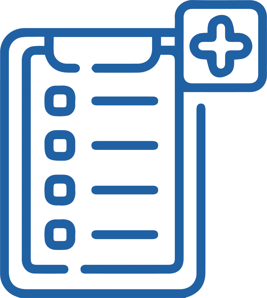 Icon of a medical checklist, used for health screenings