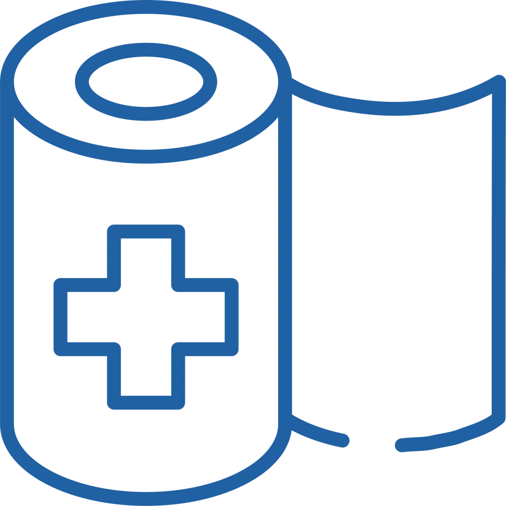 Icon of a roll of bandage with a medical cross, used for wound care