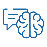 Line icon of a brain with a speech bubble, used for behavioral health services