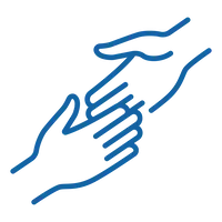 Line icon of two hands reaching toward each other, used for support services