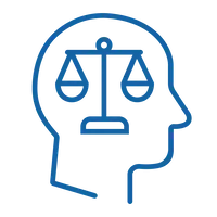 Line icon of a head containing balance scales, used for mental wellbeing