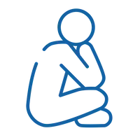 Line icon of a person sitting curled up, used for depression and anxiety care